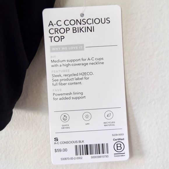 ATHLETA Conscious Crop Bikini Swim Top A-C, Black Size Small NWT $59 - Picture 5 of 11